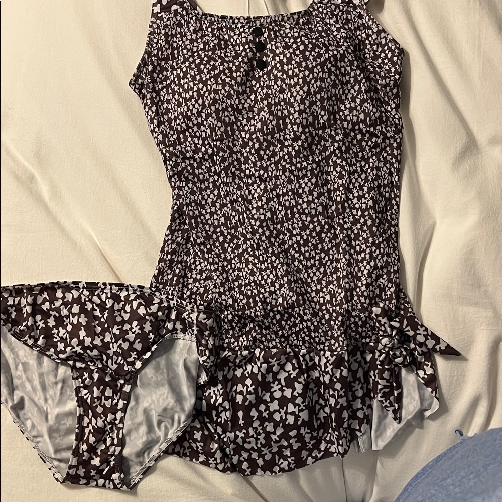 Brown and White Floral 2 Piece Bathing Suit Top and Bottom
